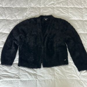 Tommy Hilfiger Black Teddy Jacket Plush Texture